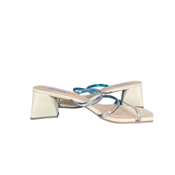 Steve Madden Hanya Block Heel Strappy Neutral Clear Mule Square Toe Sandals 9.5 - Picture 9 of 9